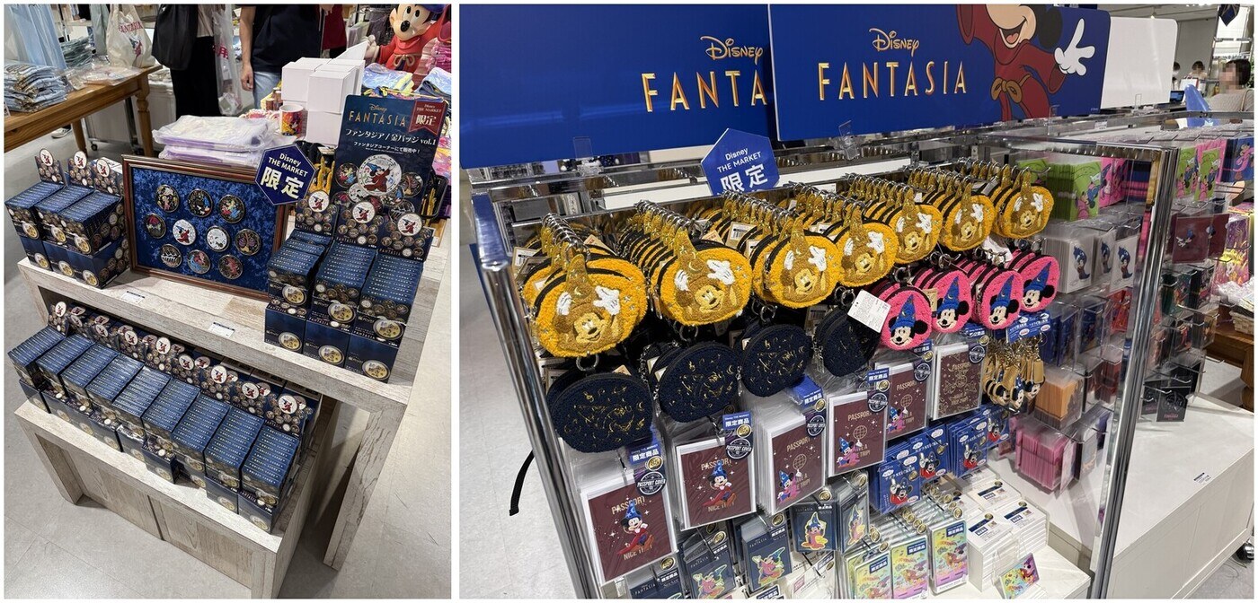 ファンタジアのグッズ。缶バッジも小物も、あちこち気になる🥹