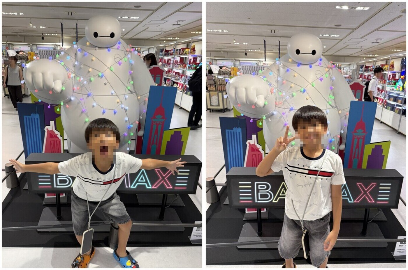 ベイマックスの前で、息子のポーズ違いを2枚。どちらも残したい😂