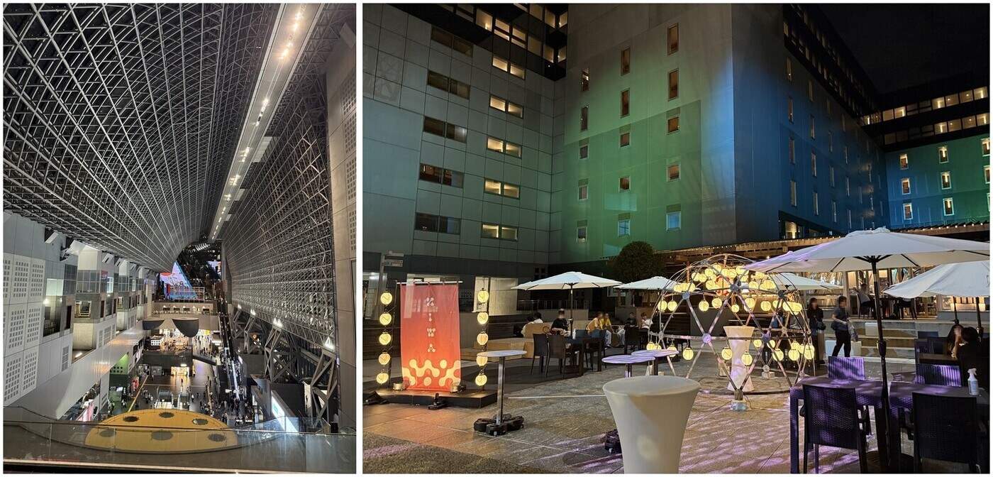 夜の京都駅をお散歩。大きな屋根と、光の飾りが印象に残りました✨