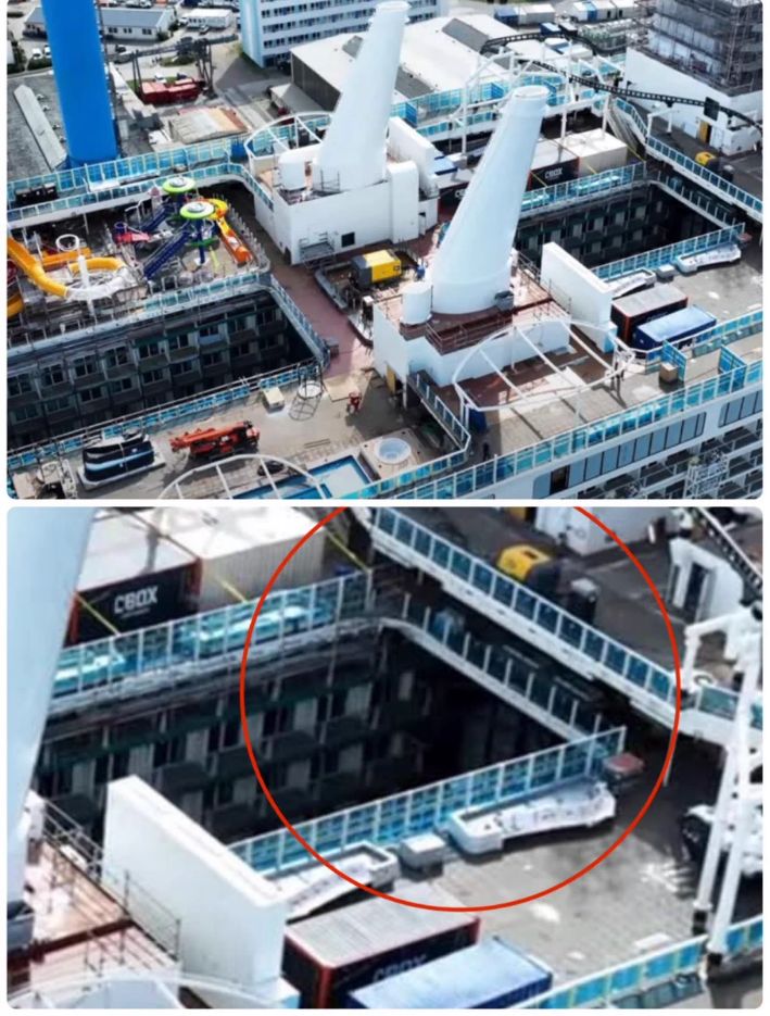 建造中の船と赤丸の拡大画像
