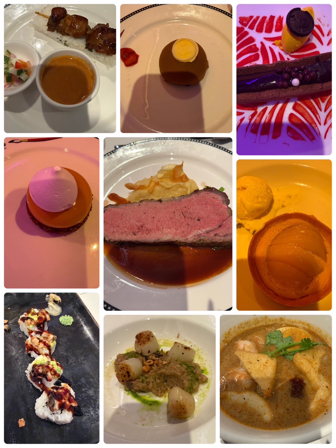 2日目の夕食のお料理をまとめた一枚。甘いものもいろいろ💕