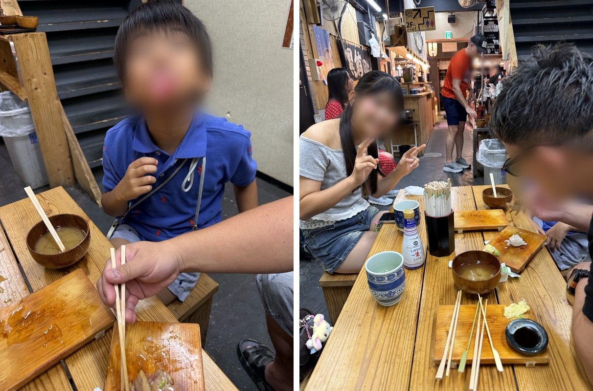 マグロとお味噌汁でひと休み。息子、何してるの😂
