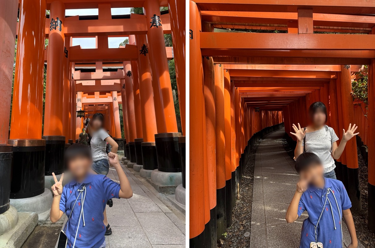 娘と息子も、鳥居の前で📷